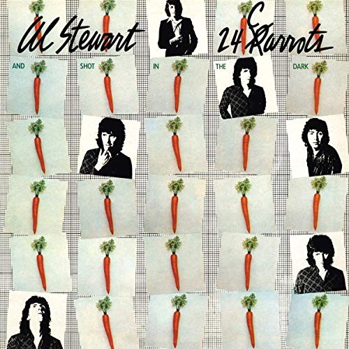 Album cover for Al Stewart’s “24 Carrots” featuring portraits and carrots.