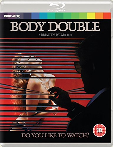 Body Double" Blu-ray cover: a man watching a woman through blinds.