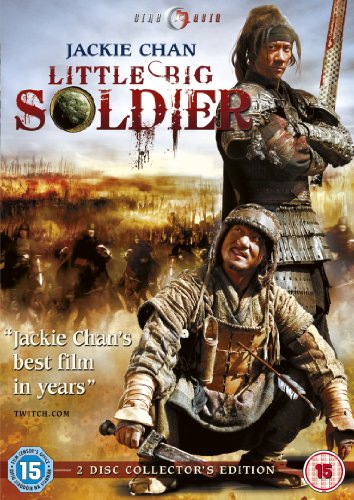 DVD cover for "Little Big Soldier" featuring Jackie Chan in historical armor.