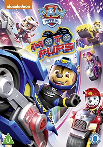 Paw Patrol Moto Pups DVD cover featuring Chase on a motorcycle.