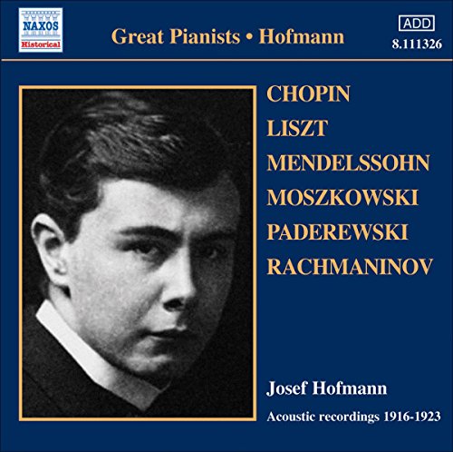 CD cover featuring a portrait of pianist Josef Hofmann and composer names.