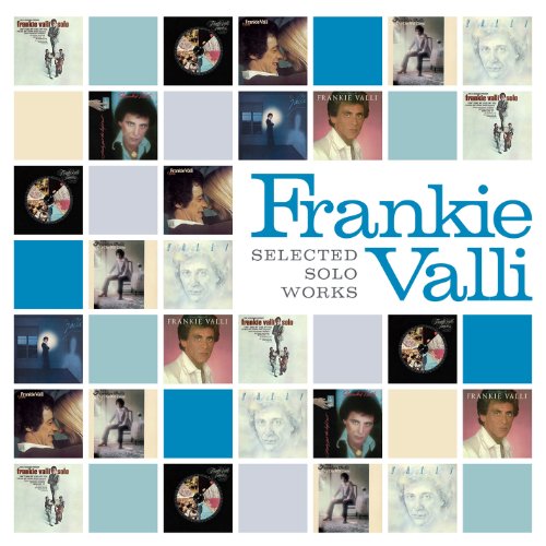 "Album cover with 'Frankie Valli' in blue text, surrounded by a grid of smaller album covers."