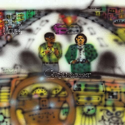 CD cover art: two men and a clock with graffiti style.