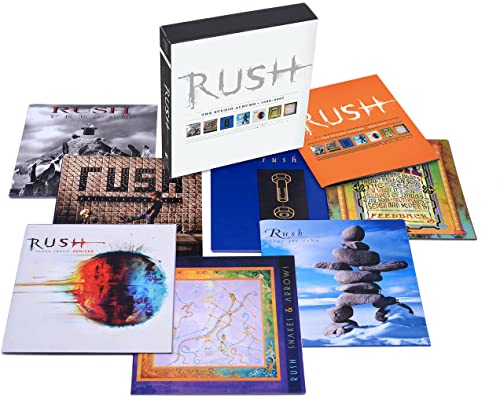 Rush CD box set with album artwork stacked and overlapping.