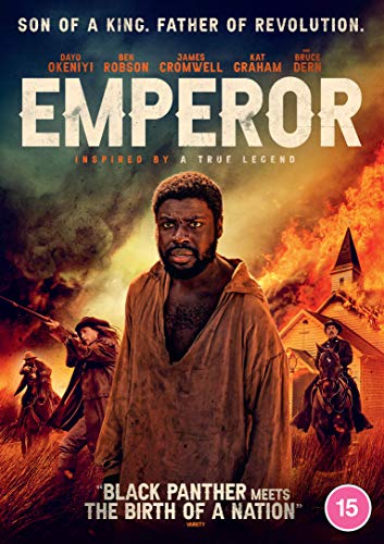 DVD cover for "Emperor" featuring Dayo Okeniyi amidst conflict and fire.