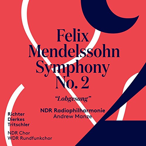 Red CD cover with blue text and white curved lines, featuring Felix Mendelssohn Symphony.