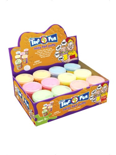 "Box of 12 small pots of coloured putty in pastel shades."