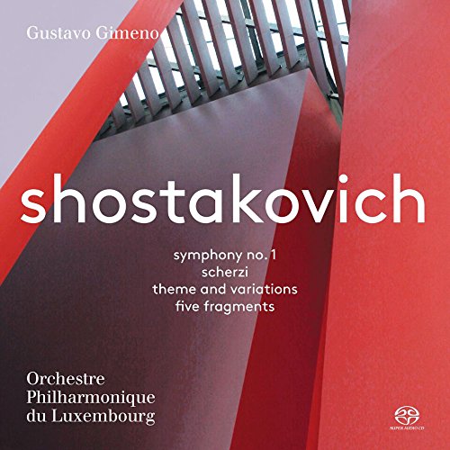 Red and gray CD cover with white text, featuring "shostakovich" and conductor's name.