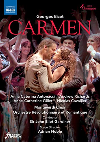 DVD cover for "Carmen" featuring a man and woman embracing, surrounded by a lively crowd.