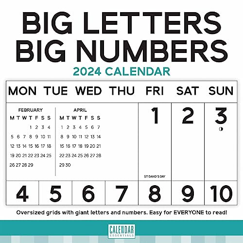 Essential Big Letters Big Numbers Wall Calendar 2024