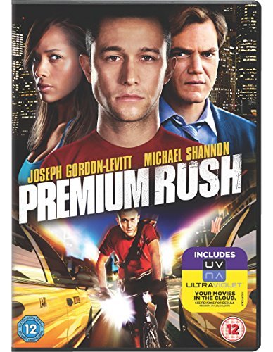 Premium Rush" DVD cover featuring Joseph Gordon-Levitt, Michael Shannon, and a cyclist.