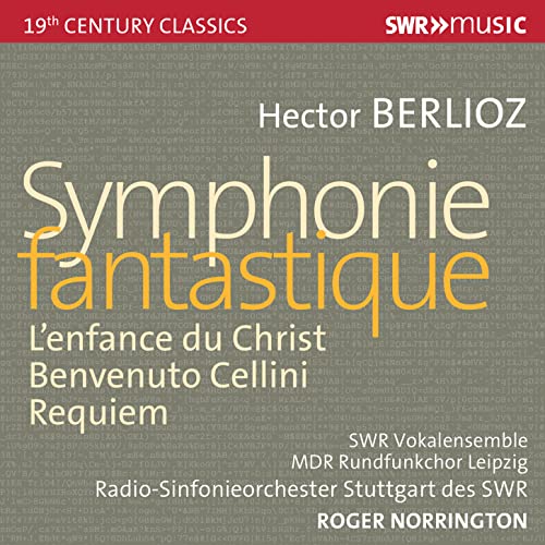 CD cover for Berlioz Symphonie Fantastique featuring text on a grey patterned background.