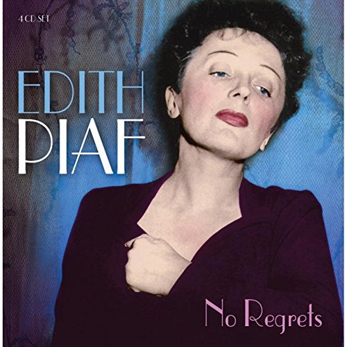 Edith Piaf's CD cover featuring a portrait of her in a dark purple top.