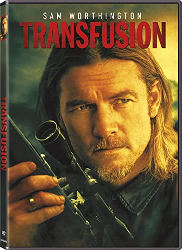 DVD cover for "Transfusion" featuring Sam Worthington aiming a rifle.