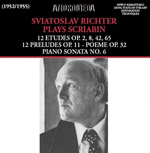 "CD cover with black-and-white portrait of Sviatoslav Richter, text details music pieces."