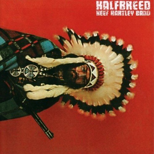 "Album cover featuring a Native American man in headdress against a red background."