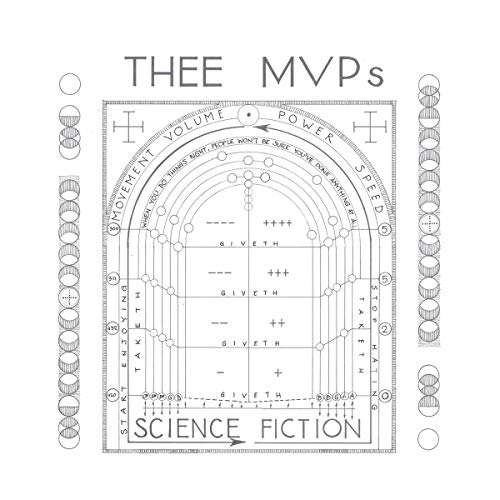 Black and white CD cover for "Thee Mvps - Science Fiction" with geometric design.