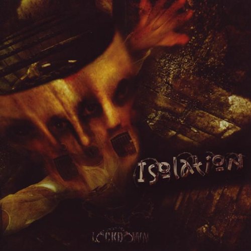 Distorted face with reaching hand, dark tones, album cover "Isolation - Lockdown".