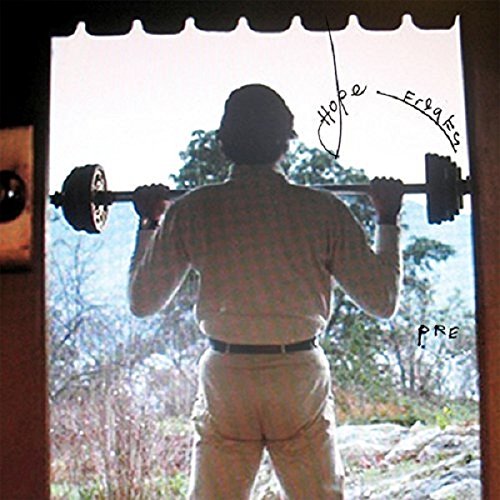 Man lifting a barbell framed in a doorway, handwritten text overlay.