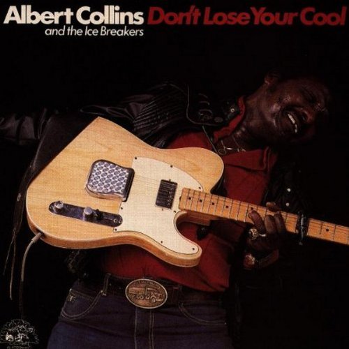 "Album cover featuring Albert Collins playing a light-colored electric guitar, wearing red shirt."