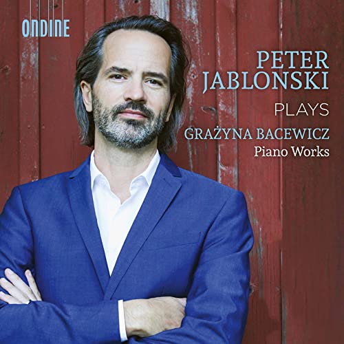 CD cover featuring pianist Peter Jablonski against a red wood background.