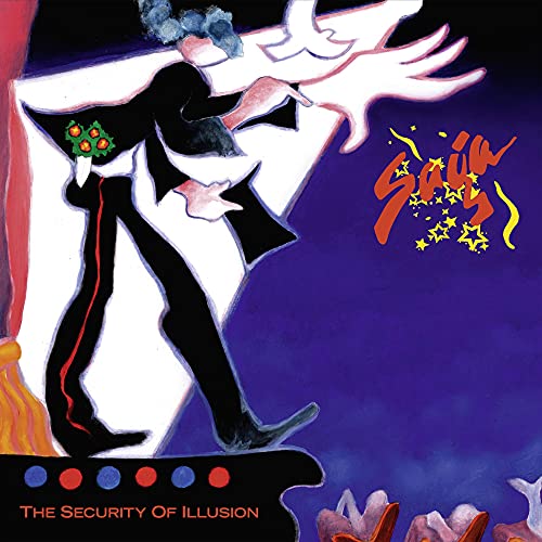 Album cover for Saga’s “The Security of Illusion” featuring abstract art.