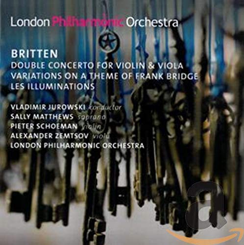 CD cover for Britten orchestral works with abstract key imagery.