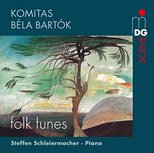 CD cover with a tree painting and teal background.