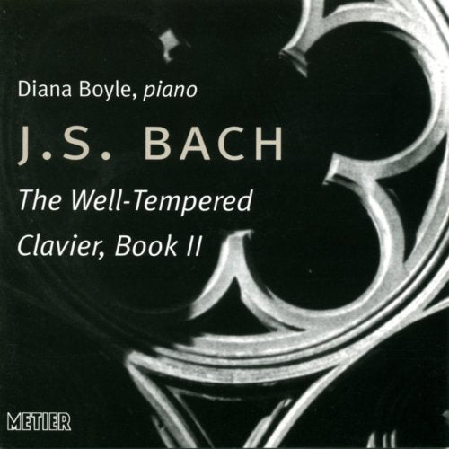 "Black and white image of a harpsichord with text overlay describing a music album."