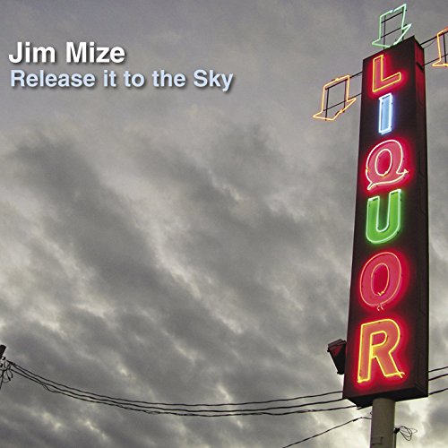 "Album cover with a neon 'Liquor' sign against a cloudy sky."