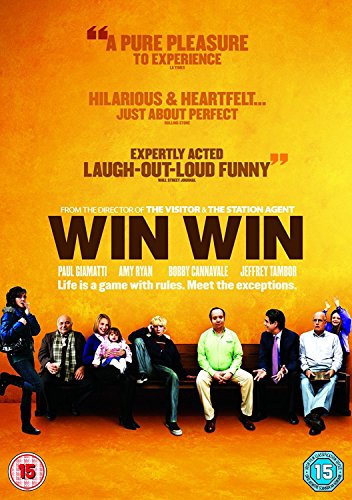 DVD cover for "Win Win" featuring a group seated on a bench.