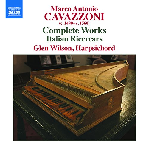 CD cover featuring a wooden harpsichord and text about Cavazzoni’s works.