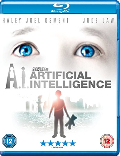 Blu-ray cover for "A.I. Artificial Intelligence" featuring a child’s face and city skyline.