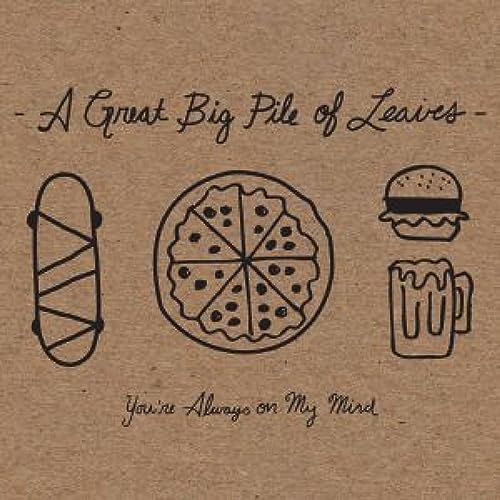 Vinyl record cover with hand-drawn doodles of pizza, skateboard, and burger.
