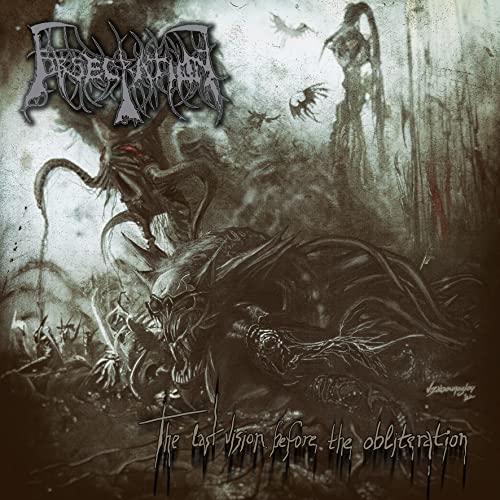 Dark album cover featuring monstrous figures in a desolate, smoky landscape.