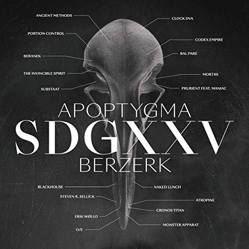"Album cover with a black background, white text, and a fetus diagram."