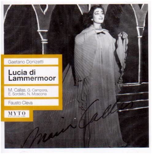 Black and white CD cover featuring opera singer Maria Callas in costume.