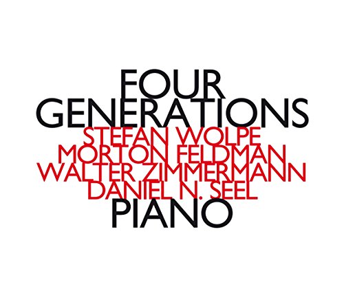 "CD cover with 'Four Generations Piano' in black and composer names in red on white."