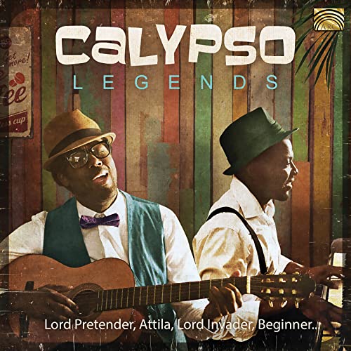 CD cover for “Calypso Legends” featuring musicians with guitars.