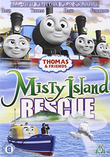 "Thomas the Tank Engine DVD cover featuring cartoon trains and a boat in the water."