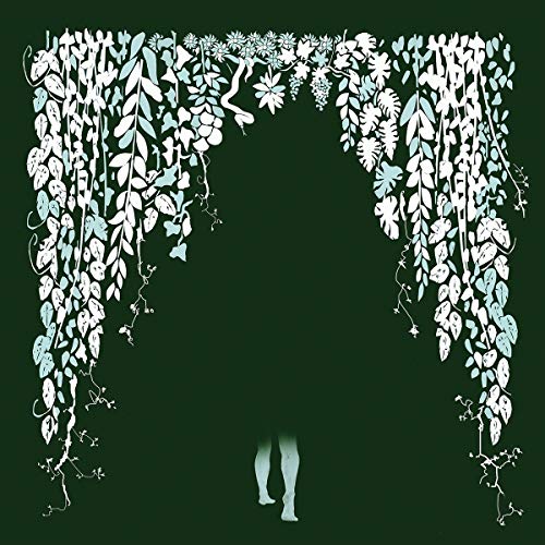 Dark green album cover with white and blue floral archway and legs.