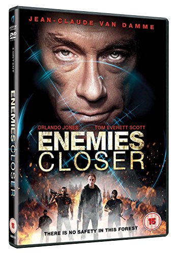 DVD cover for "Enemies Closer" featuring Jean-Claude Van Damme’s face and action scene.