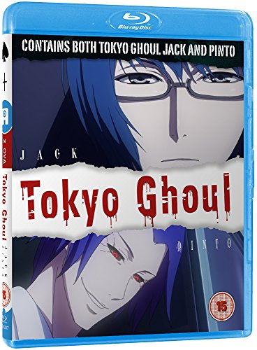 A Blu-ray case featuring two anime characters with dark hair and red eyes.