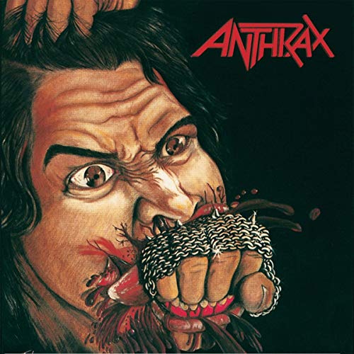Anthrax album cover: a close-up illustration of a man with a metal fist.