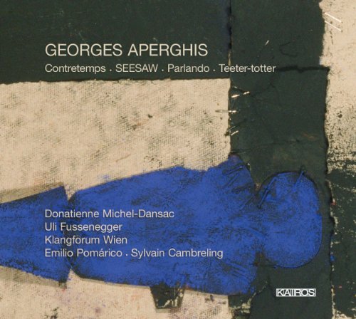CD cover with abstract blue shape and composer/artist names.