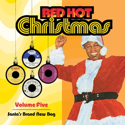 CD cover: Santa Claus with hanging vinyl records, orange and yellow background.