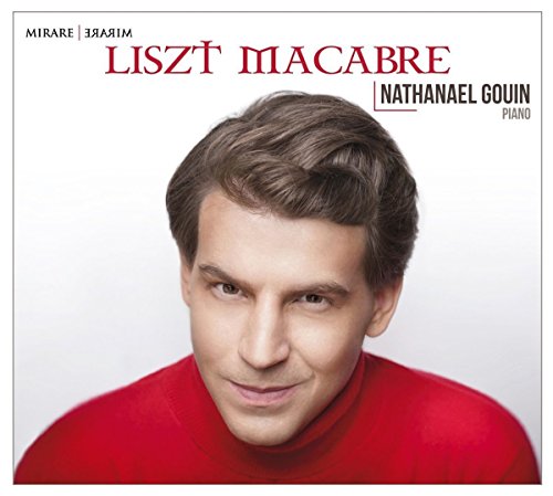 CD cover featuring a portrait of pianist Nathanael Gouin, red background.