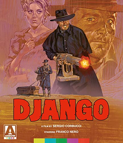 Django" Blu-ray cover featuring a man with a machine gun and a woman.