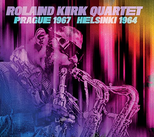 CD cover featuring Roland Kirk playing multiple saxophones, vibrant purple and pink.