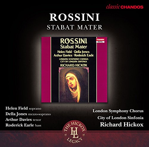CD cover for Rossini's Stabat Mater, featuring a woman in a headscarf, on a black background.